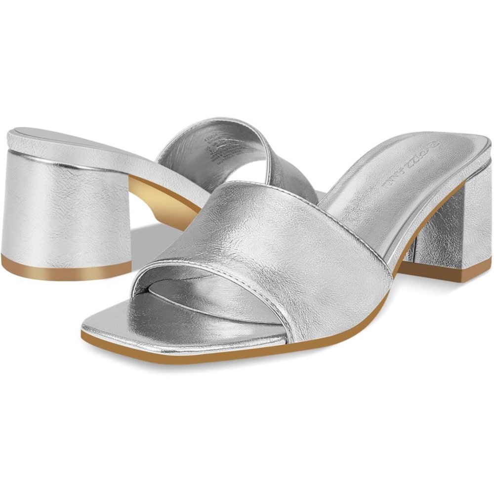 PIZZ ANNU Women's Square Open Toe Heels Sandals Low Block Chunky Heeled Sandal